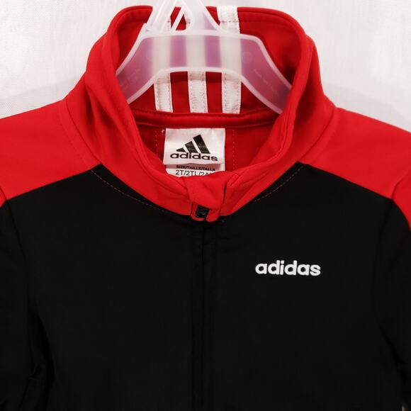 Adidas Track Jacket Toddler 2T Red White Black Long Sleeve Casual Sport Full Zip - Picture 2 of 4